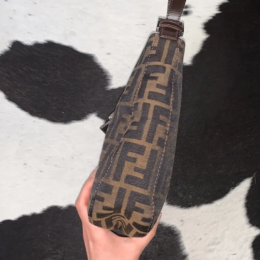 Fendi Zucca Canvas Baguette Shoulder Hobo Bag